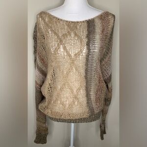 Free People Womens Boho Open Weave Knit Sweater Dolman Size Medium